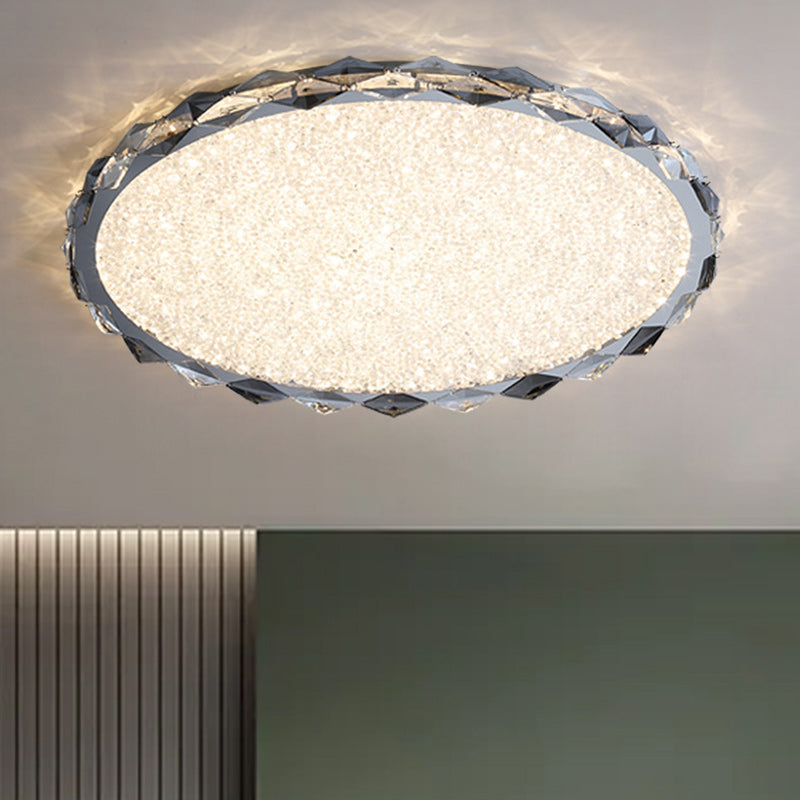 Modern Luxury Crystal & Metal Round LED Flush Mount Ceiling Light For Bedroom & Living Room