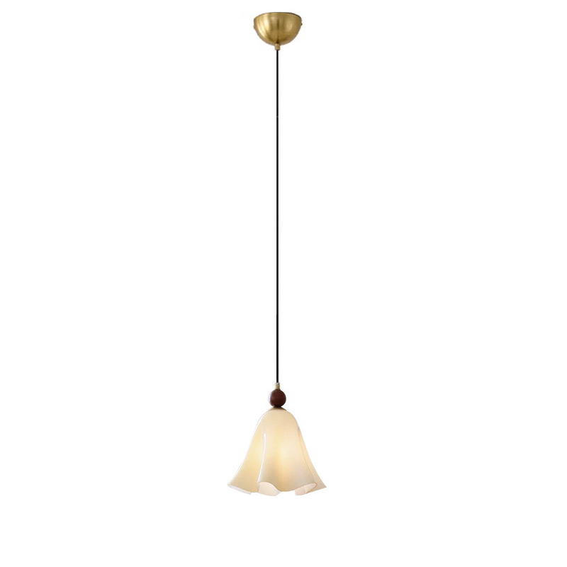 Traditional French Iron Solid Wood Glass Morning Glory Flower 1-Light Pendant Light For Living Room & Dining Room