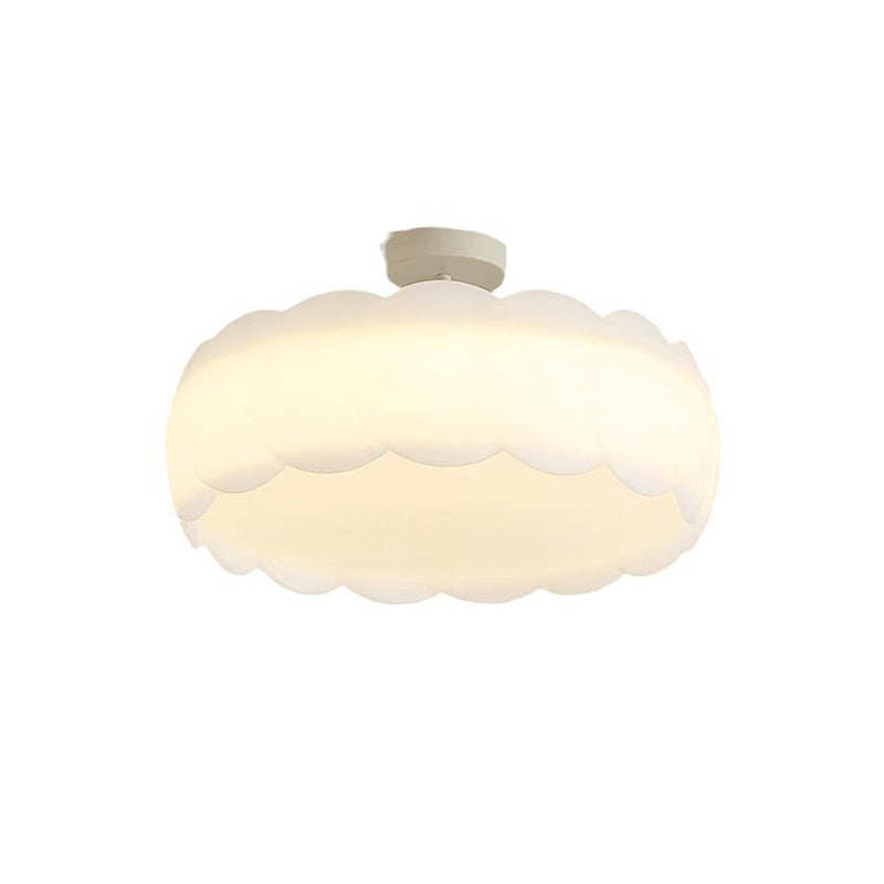Modern Minimalist Metal Pe Round Wavy LED Semi-flush Mount Ceiling Light for Bedroom