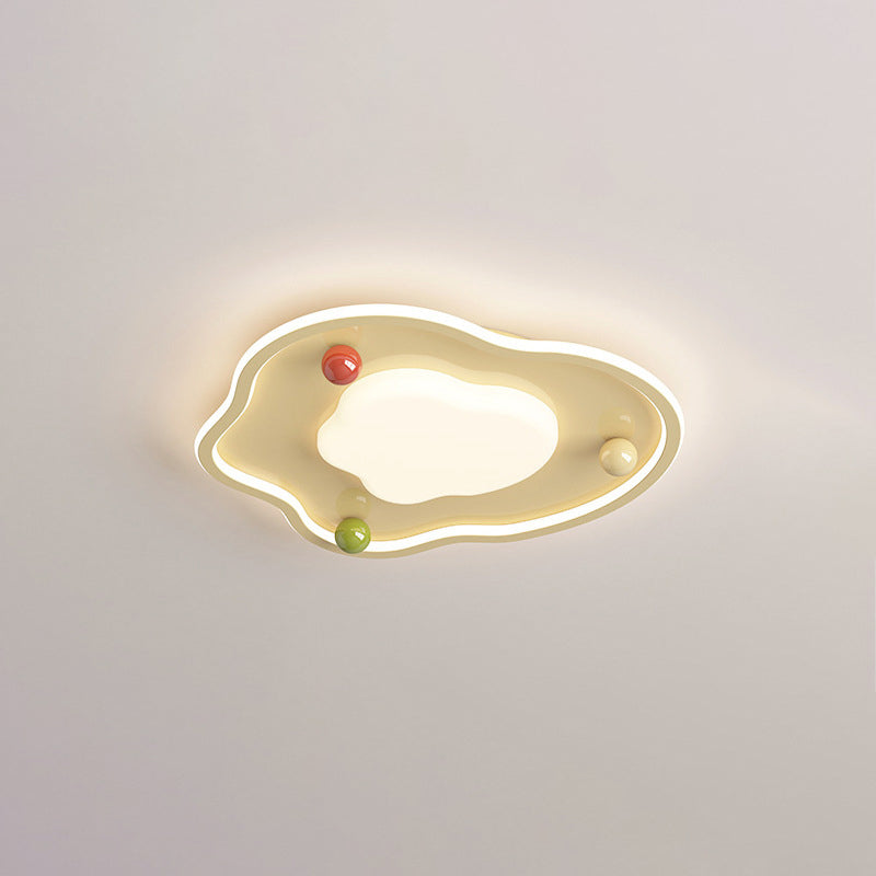 Modern Art Deco Silicone Aluminum Iron Creamy Globe LED Flush Mount Ceiling Light For Bedroom