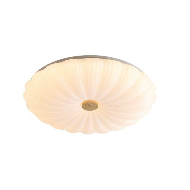 Modern Minimalist Rubberwood Iron Acrylic Textured Round LED Flush Mount Ceiling Light For Bedroom