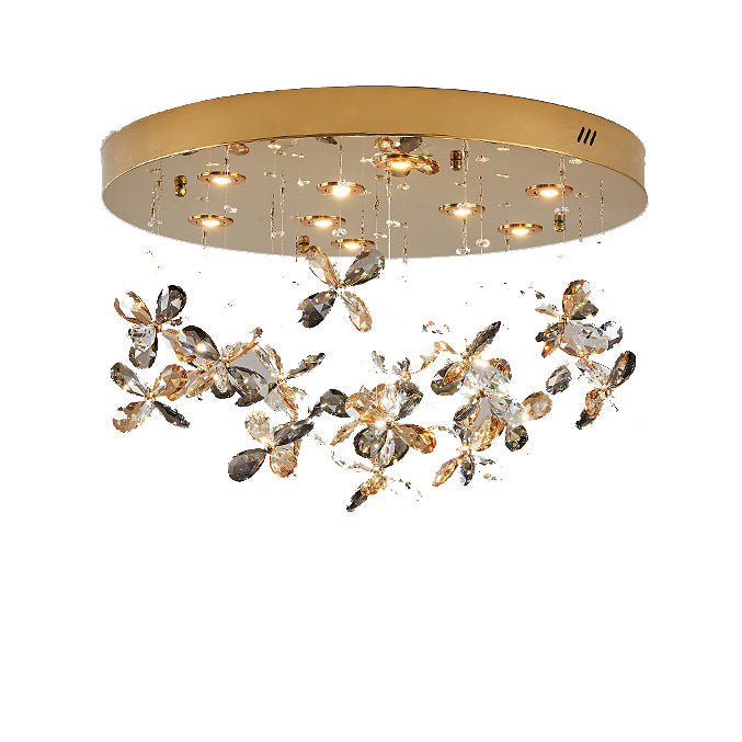 Modern Luxury Stainless Steel & Crystal Butterfly Round LED Flush Mount Ceiling Light for Living Room & Bedroom