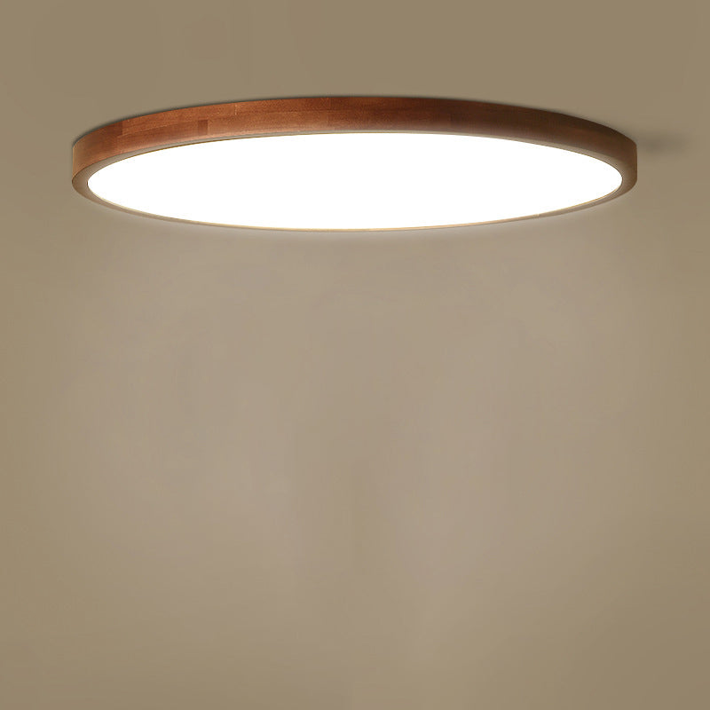 Modern Minimalist Round Solid Wood Frame Acrylic Shade LED Flush Mount Ceiling Light for Living Room