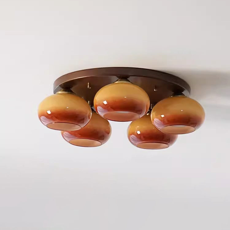 Contemporary Retro Round Oval Iron Glass 3/5 Light Semi-flush Mount Ceiling Light for Living Room
