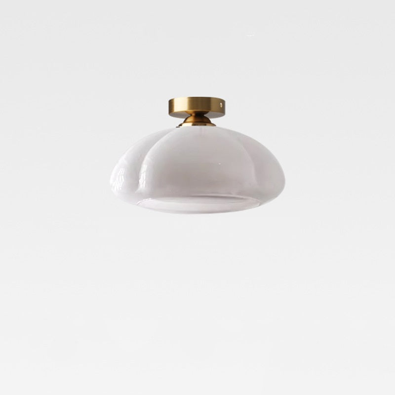 Contemporary Nordic Pumpkin Shape Iron Glass 1-light Semi-flush Mount Ceiling Light for Living Room