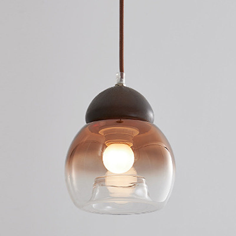 Contemporary Retro Globe Wood Glass 1-Light Pendant Light For Bedroom