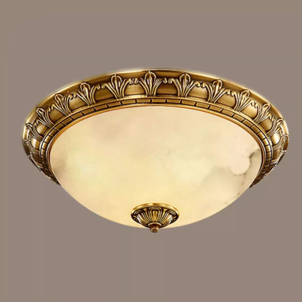 Traditional European Round Dome Brass Frame Glass Shade 2/3/4 Flush Mount Ceiling Light for Living Room