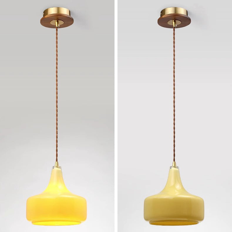 Contemporary Retro Round Petal Flower Shape Wood Glass 1-Light Pendant Light For Living Room