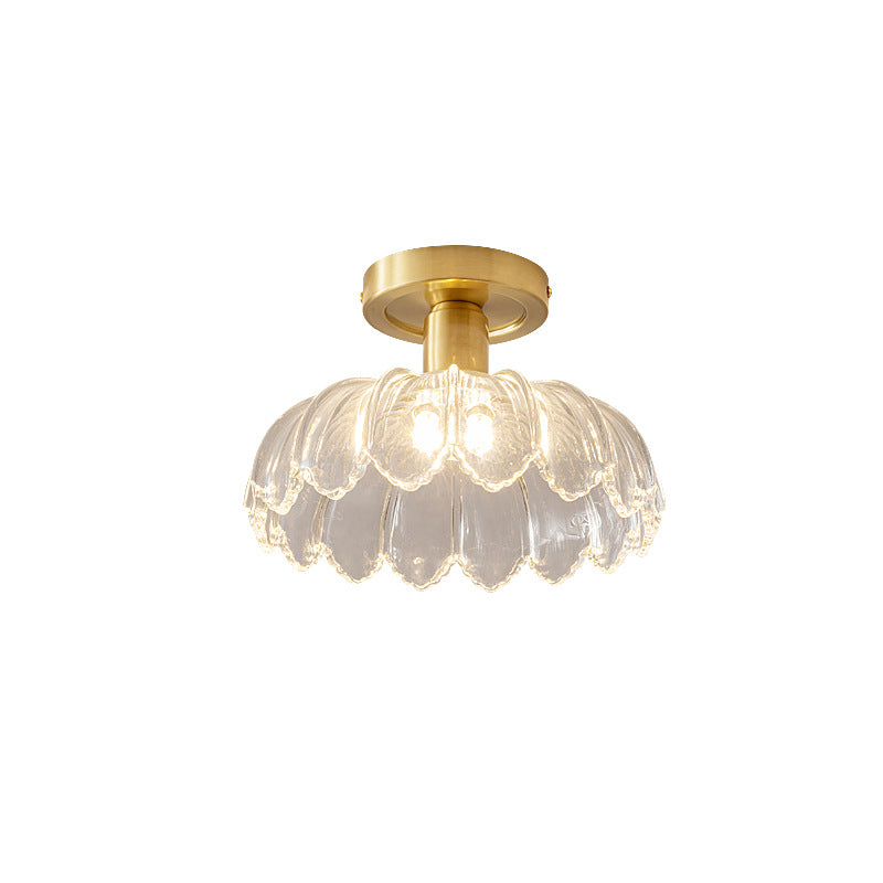 Contemporary Nordic Dome Copper Glass 1-light Semi-flush Mount Ceiling Light for Living Room