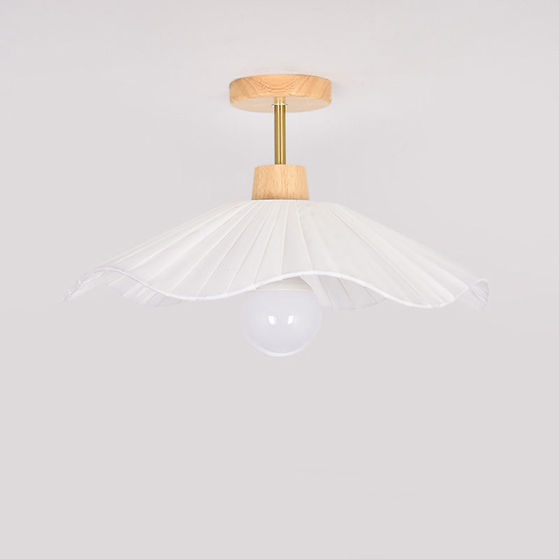 Contemporary Coastal Wave Wood Fabric 1-light Semi-flush Mount Ceiling Light for Living Room
