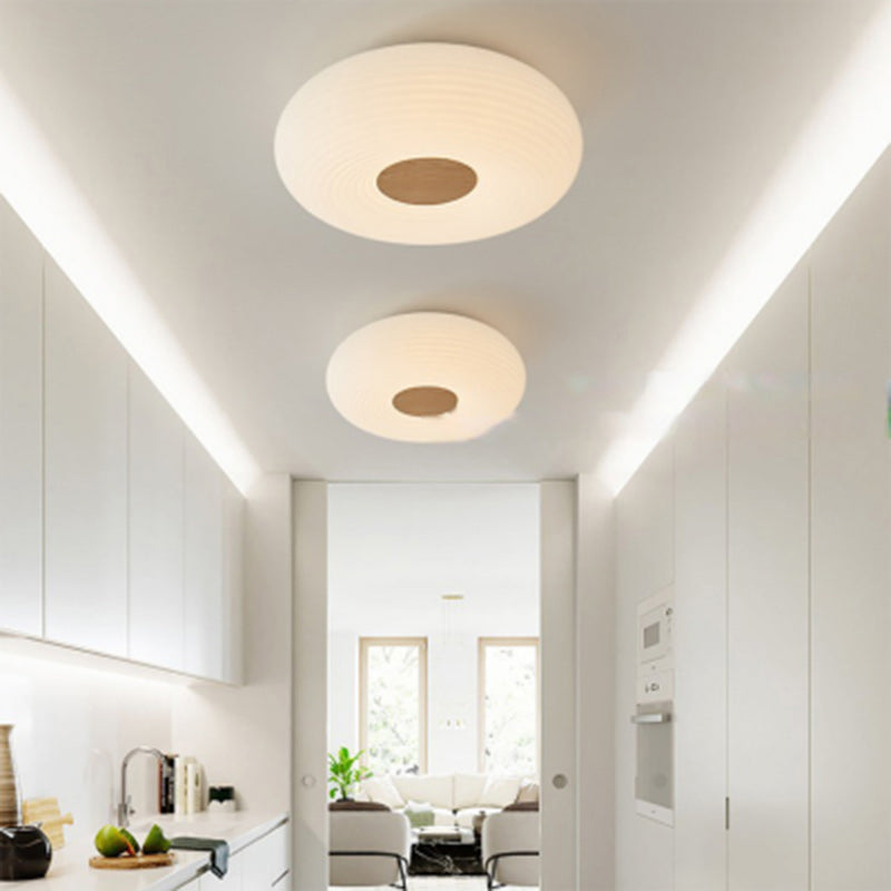 Contemporary Nordic Round Iron Wood Plastic LED Flush Mount Ceiling Light for Living Room