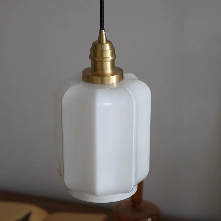 Traditional Japanese Column Copper Glass 1-light Pendant Light for Living Room