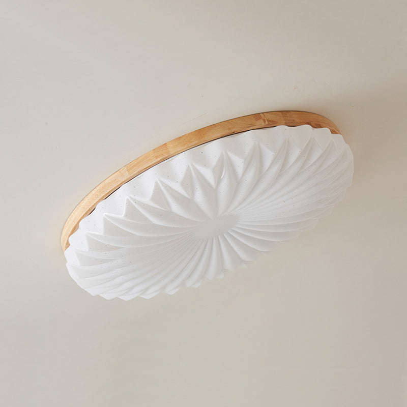 Traditional Japanese Round Iron Wood Plastic LED Flush Mount Ceiling Light for Living Room