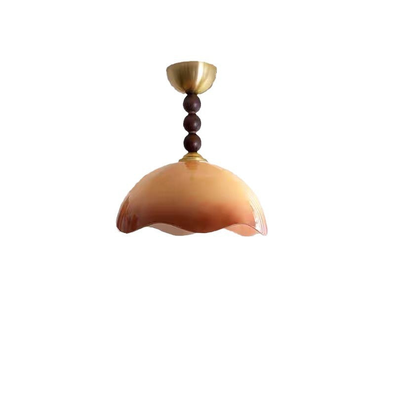 Traditional Vintage Dome Iron Wood Glass 1-Light Semi-Flush Mount Ceiling Light For Living Room