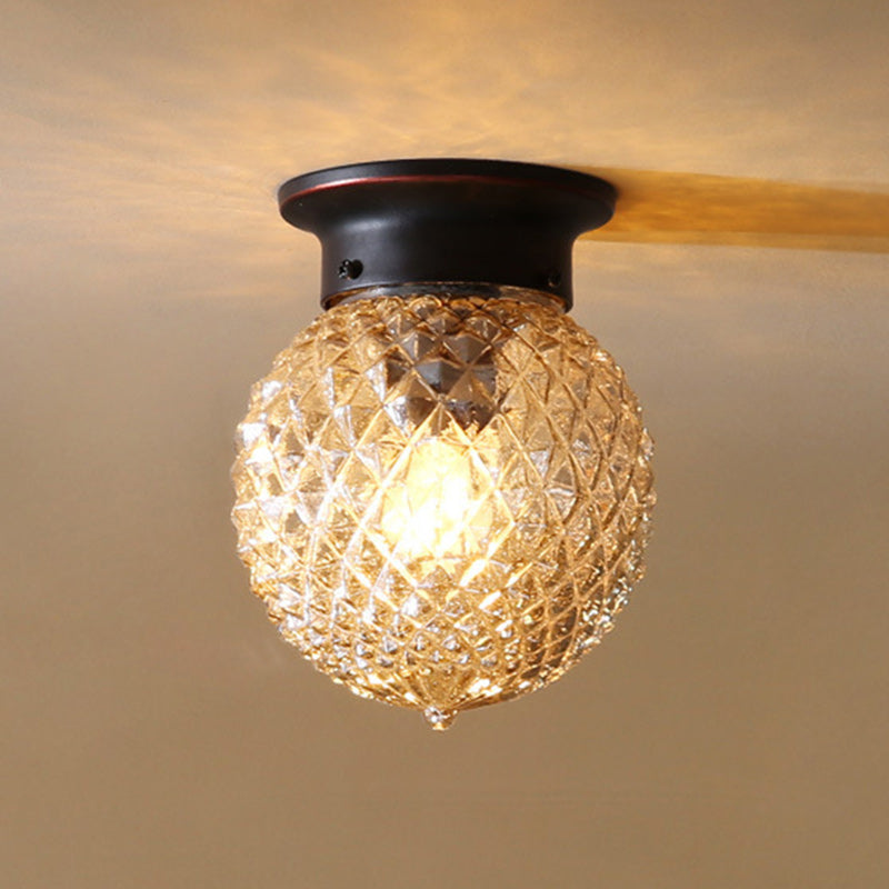 Traditional Vintage Globe Iron Glass 1-light Semi-flush Mount Ceiling Light for Living Room
