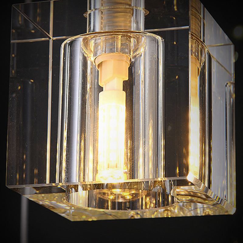 Contemporary Scandinavian Column Copper Crystal 1-Light Pendant Light For Living Room