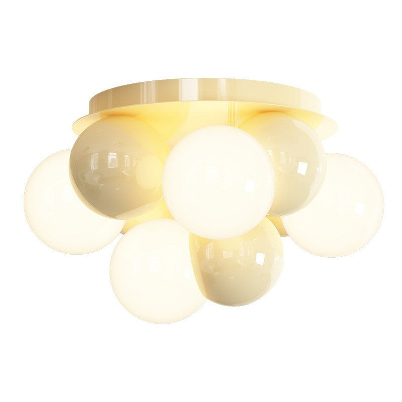 Contemporary Nordic Kids Iron Glass Ball Round Base 5-Light Semi-Flush Mount Ceiling Light For Bedroom