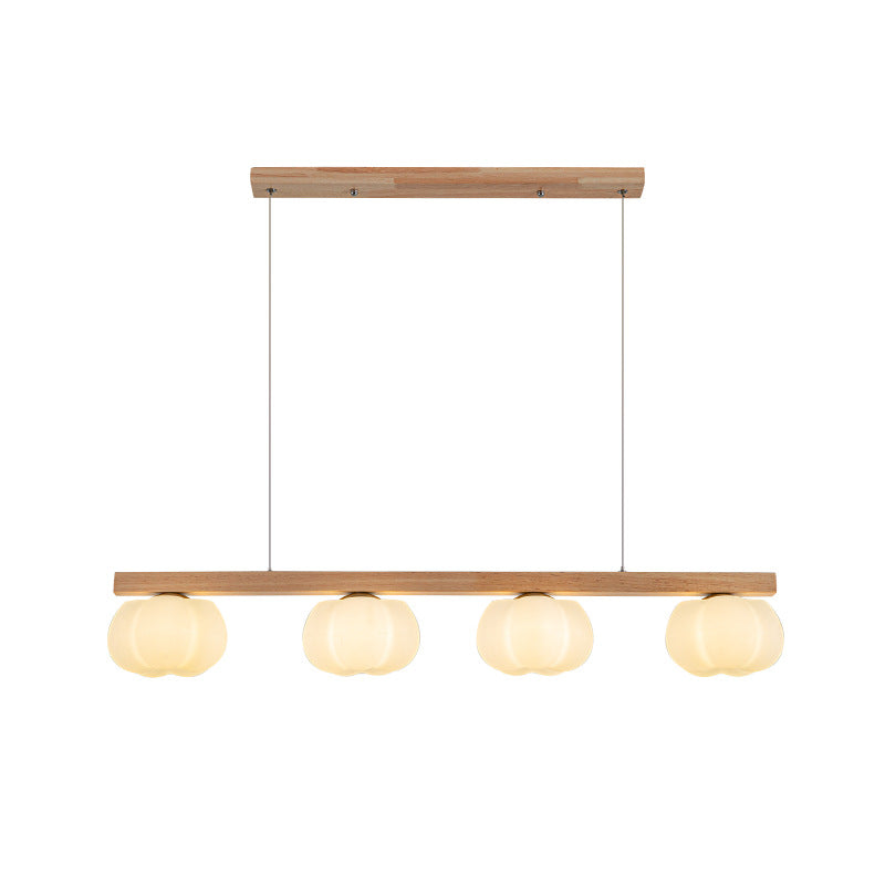 Contemporary Nordic Long Strip Linear Cotton Shape Wood Pe 3/4-light Chandelier Island Light for Dining Room