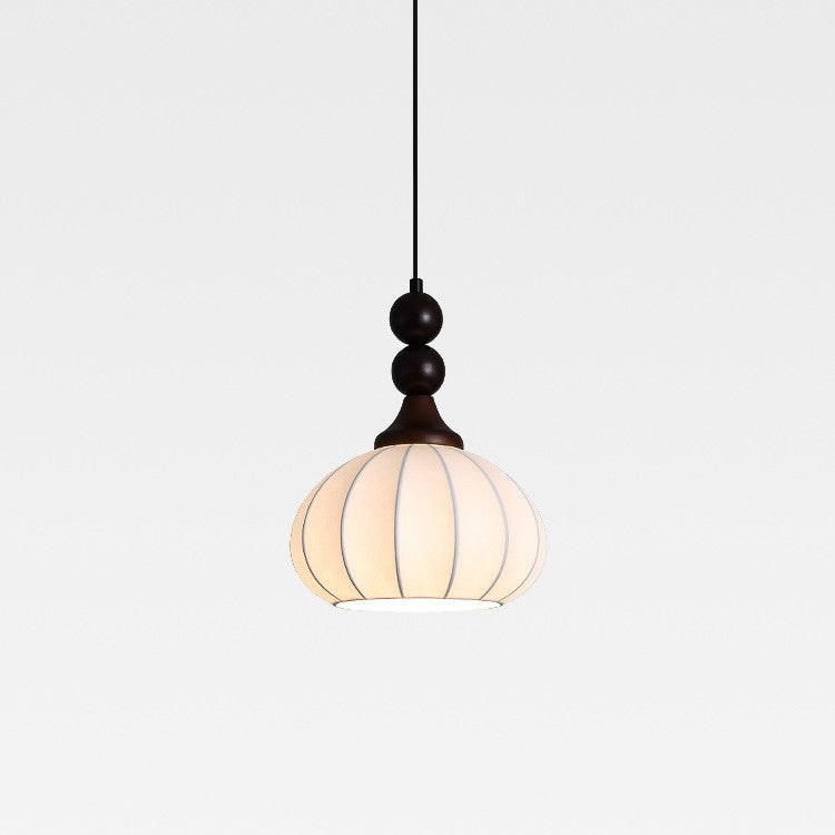 Contemporary Retro Liftable Oval Round Ball Iron Wood Imitation Silk 1-Light Pendant Light For Living Room