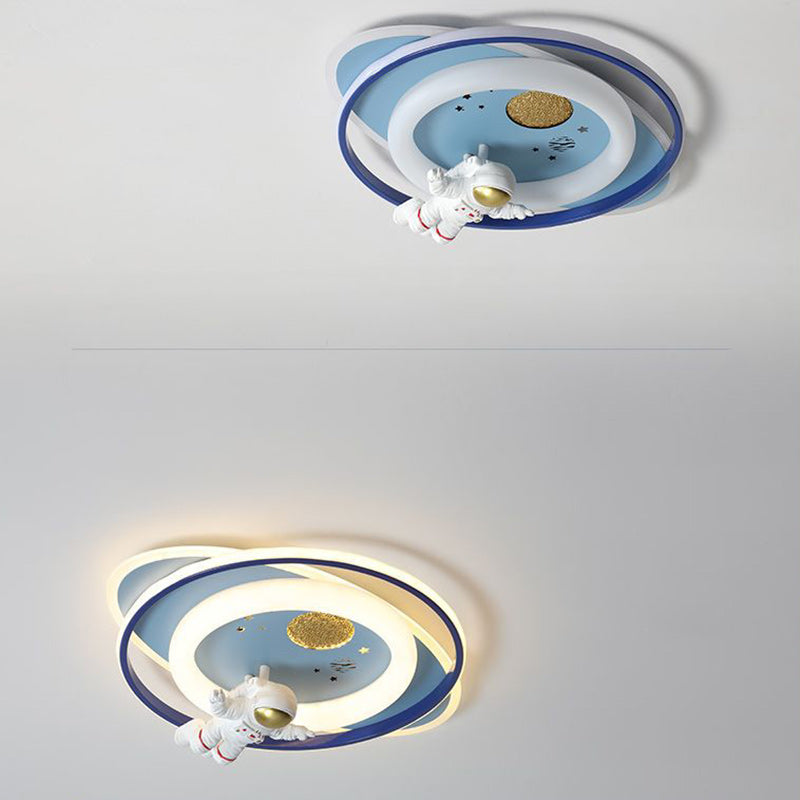 Contemporary Creative Cartoon Kids Astronaut Rocket Princess Round Oval Iron Acrylic LED Flush Mount Ceiling Light for Bedroom