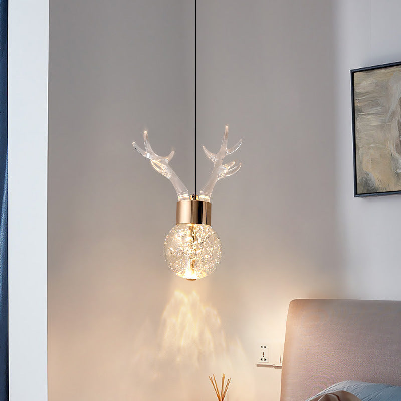 Contemporary Scandinavian Antler Starlight Sphere Cylinder Crystal Aluminum Iron Acrylic LED Pendant Light for Bedroom