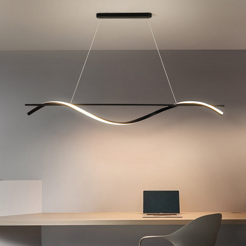 Modern Minimalist Long Rectangle Wave Iron Acrylic LED Pendant Light Island Light for Dining Room