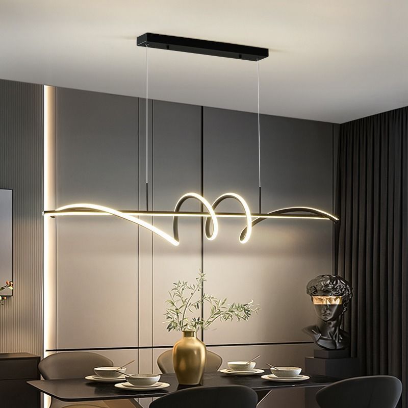 Modern Minimalist Long Spiral Rectangle Base Iron Aluminum Acrylic LED Pendant Light Island Light for Dining Room