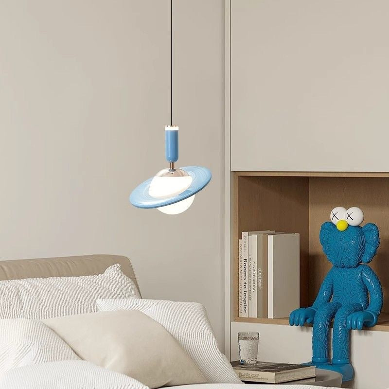 Modern Minimalist Planet Cylinder Orb Ring Aluminum Acrylic LED Pendant Light For Bedroom