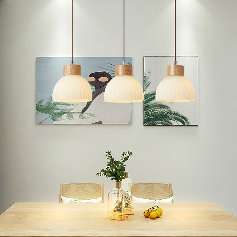 Contemporary Scandinavian Semicircle Vertical Cylinder Wood Glass 1/3 Light Pendant Light Island Light For Living Room