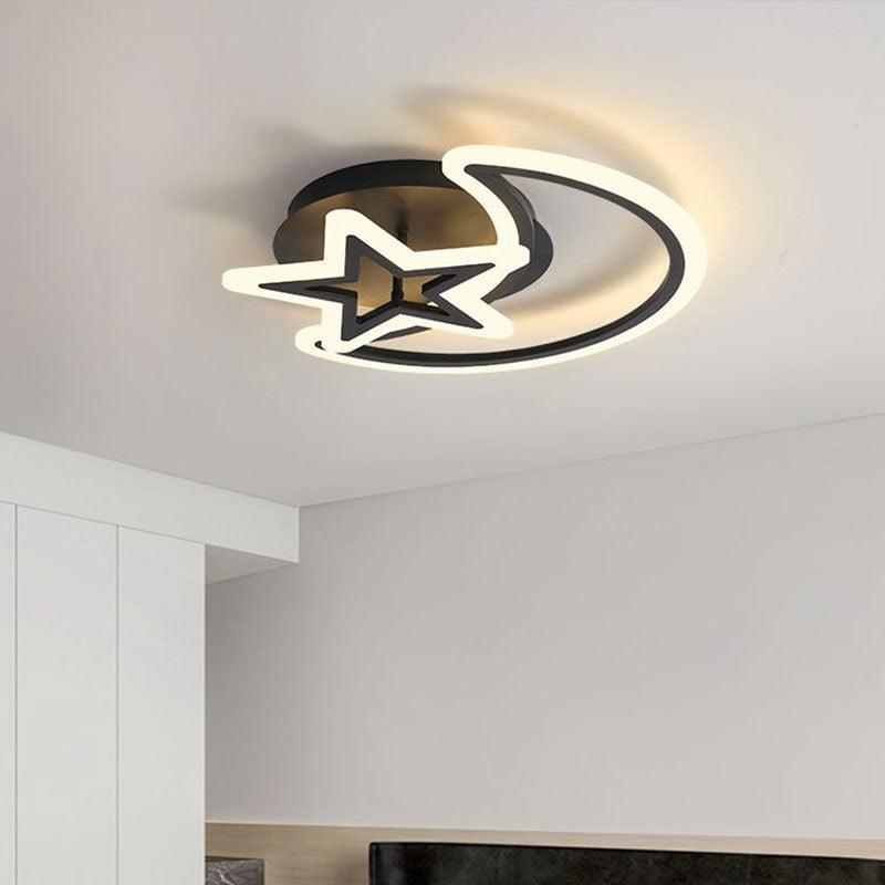 Contemporary Scandinavian Round Square Star Moon Combo Iron Acrylic LED Semi-flush Mount Ceiling Light for Bedroom