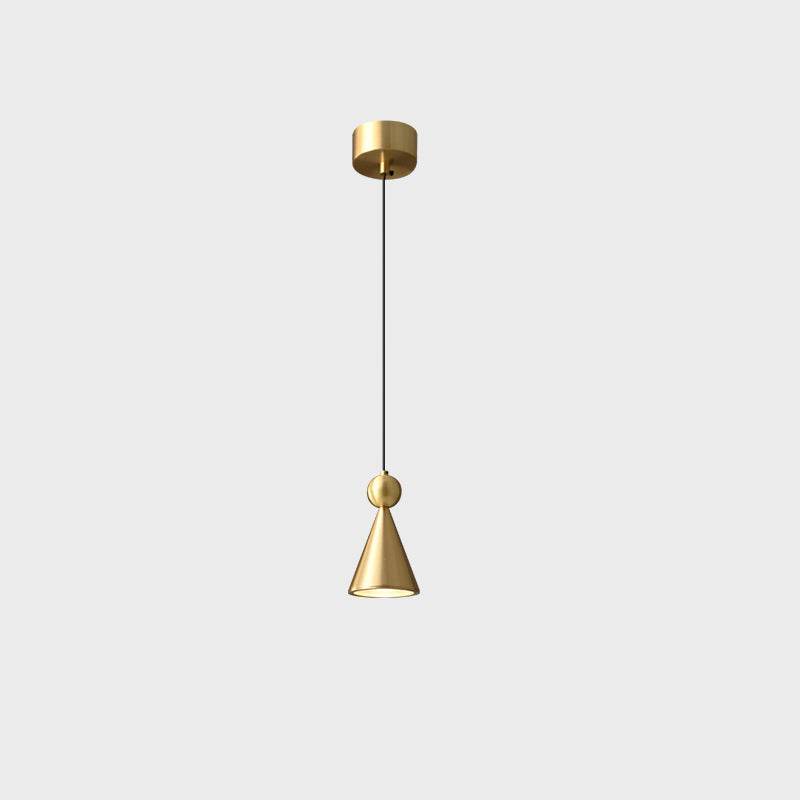 Modern Luxury Full Copper Geometrical Conical LED Pendant Light for Living Room