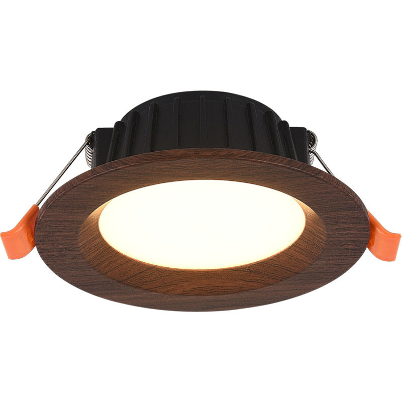 Modern Minimalist Aluminum Imitation Walnut Wood Grain Acrylic Round LED Recessed Spotlight Flush Mount Ceiling Light for Bedroom