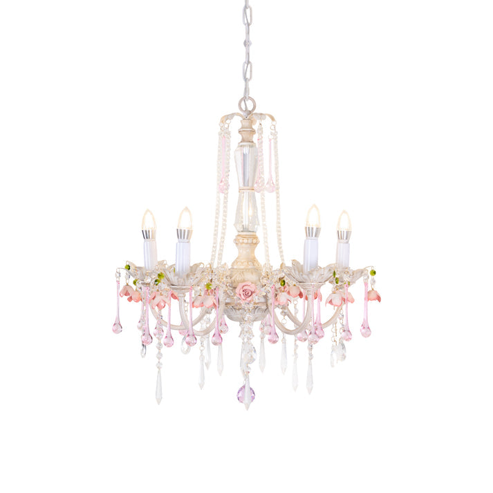 Traditional French Rose Flower Crystal Metal Candelabra 5-light Chandelier for Living Room