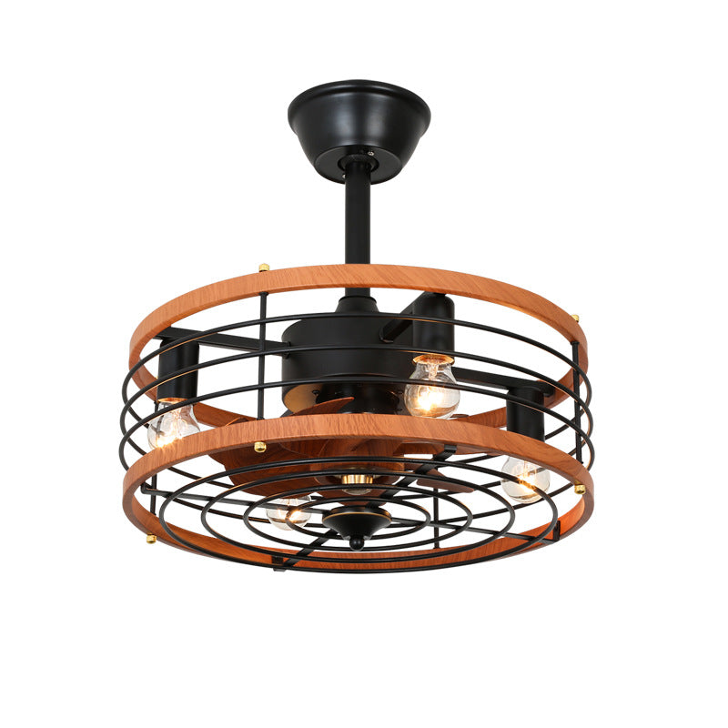 Traditional Farmhouse Iron Cylinder Frame ABS Fans 4-Light Downrods Ceiling Fan Light For Bedroom