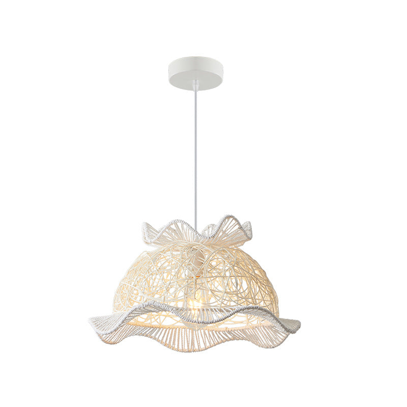 Modern Art Deco Rattan Wave Straw Hat Iron 1-Light Pendant Light For Living Room