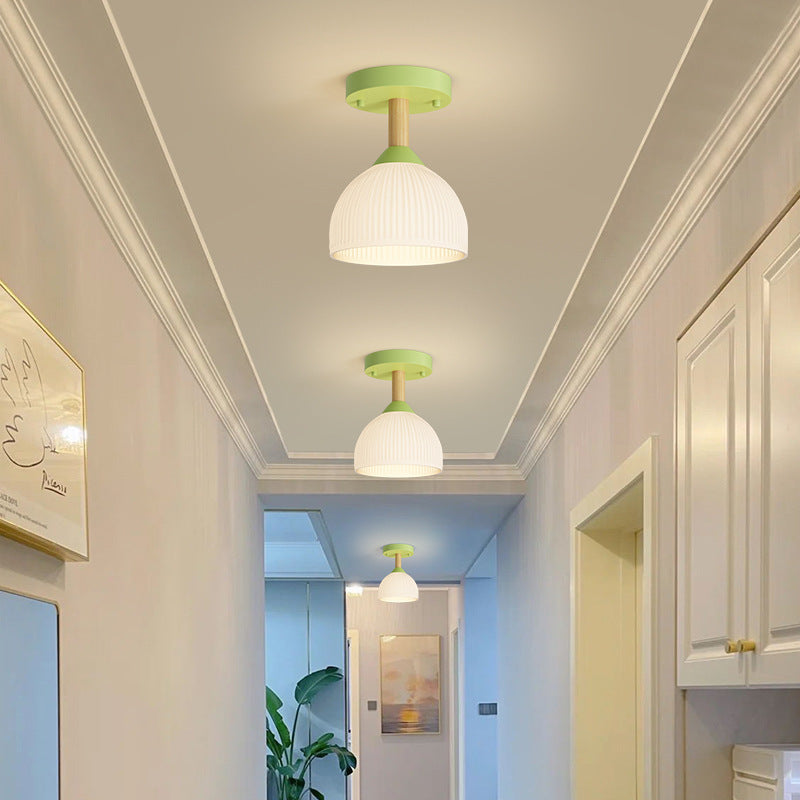Contemporary Scandinavian Cream Flower Round Oval Iron Glass 1-light Semi-flush Mount Ceiling Light for Bedroom