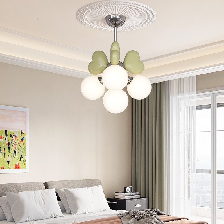 Contemporary Scandinavian Cream Love Heart Kids Round Orb Metal Resin Pe 4/6 Light Chandelier for Bedroom
