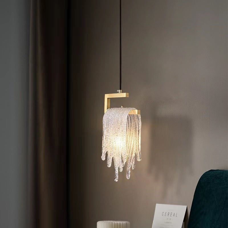 Modern Luxury Teardrop Shape Irregular Rectangle Copper Glass 1-light Pendant Light for Bedroom