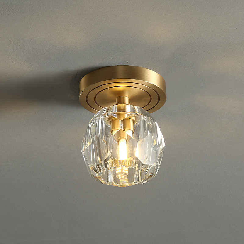 Modern Luxury Round Copper Crystal 1-light Semi-flush Mount Ceiling Light for Hallway