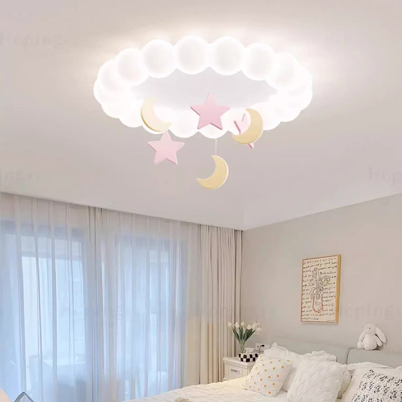 Modern Minimalist Cute Bubble Star Moon Round Dome Hardware Resin Acrylic LED Flush Mount Ceiling Light For Bedroom