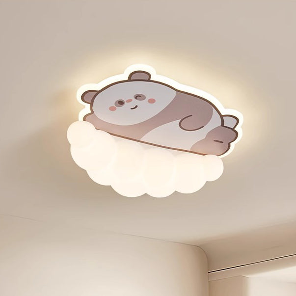 Contemporary Creative Kids Cream Dog Cat Panda Cloud PE Iron LED Flush Mount Ceiling Light For Bedroom
