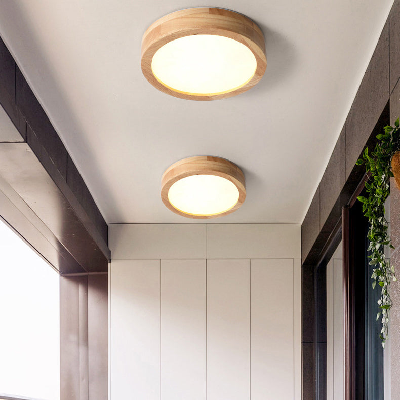 Modern Minimalist Round Dome Wood Acrylic LED Flush Mount Ceiling Light For Bedroom
