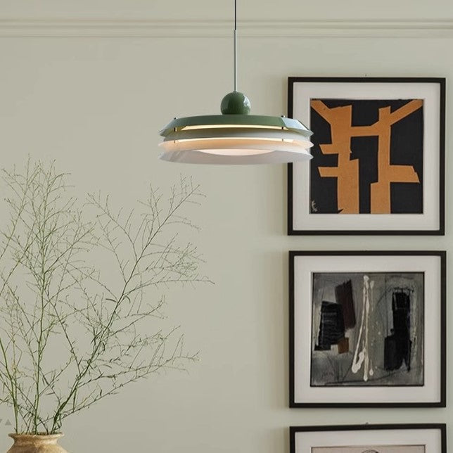 Contemporary Scandinavian Cream Round Iron Acrylic LED Pendant Light for Dining Room