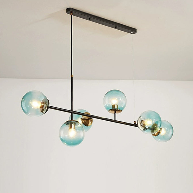 Contemporary Scandinavian Linear Round Orb Iron Glass 6-light Island Light Chandelier for Dining Room