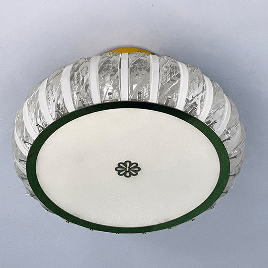 Modern Minimalist Drum Stainless Steel Crystal Acrylic LED Semi-Flush Mount Ceiling Light For Bedroom