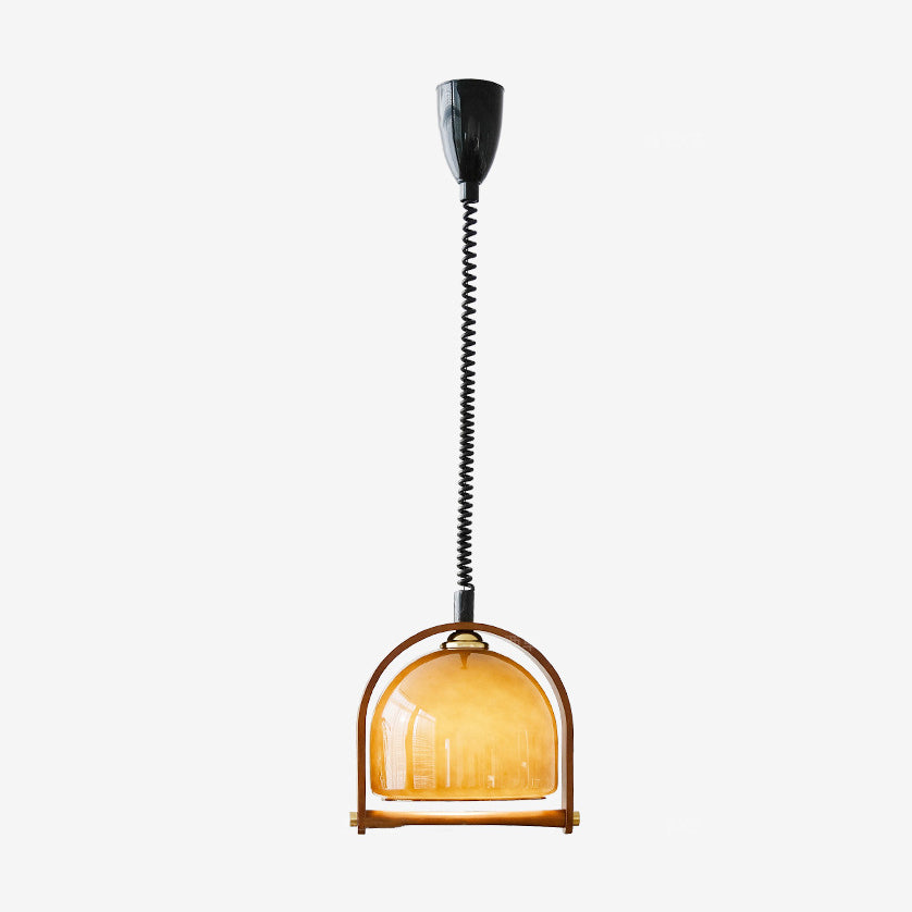 Traditional Vintage Dome Solid Wood Glass 1-Light Pendant Light For Bedroom