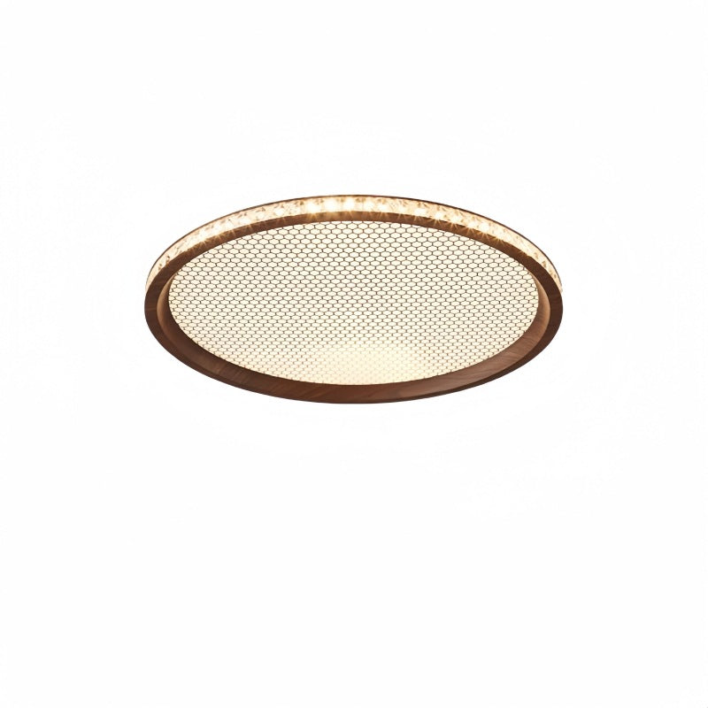 Traditional Vintage Round Aluminum Acrylic Crystal PVC LED Flush Mount Ceiling Light For Bedroom