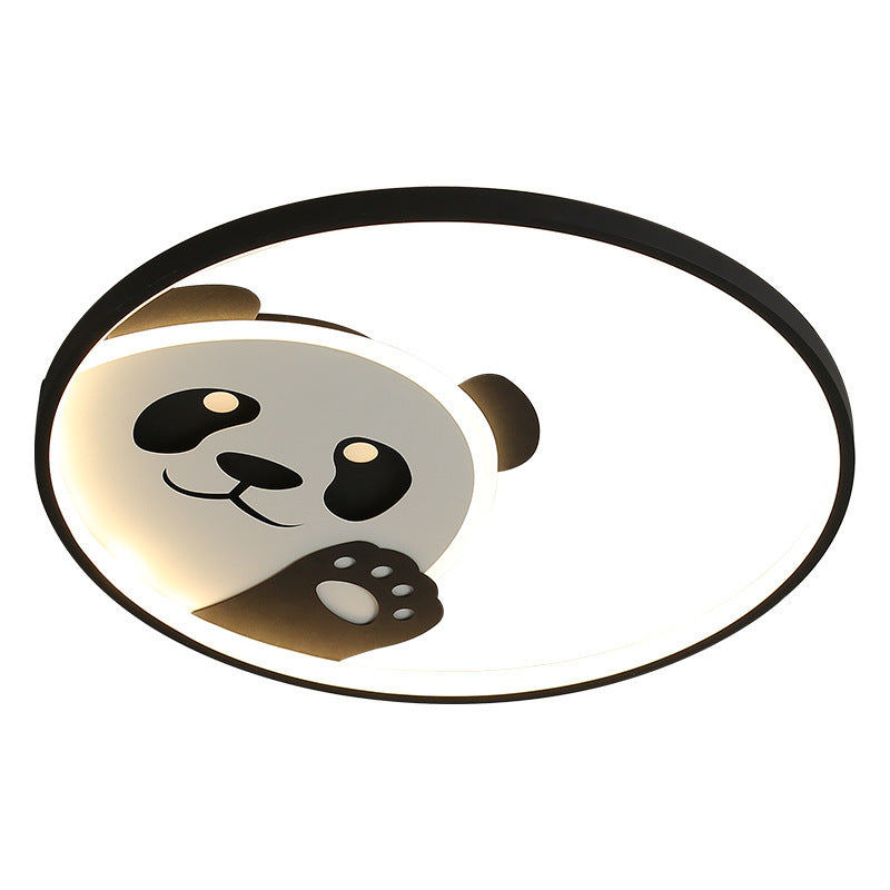 Contemporary Creative Kids Cartoon Panda Iron LED Flush Mount Ceiling Light For Bedroom