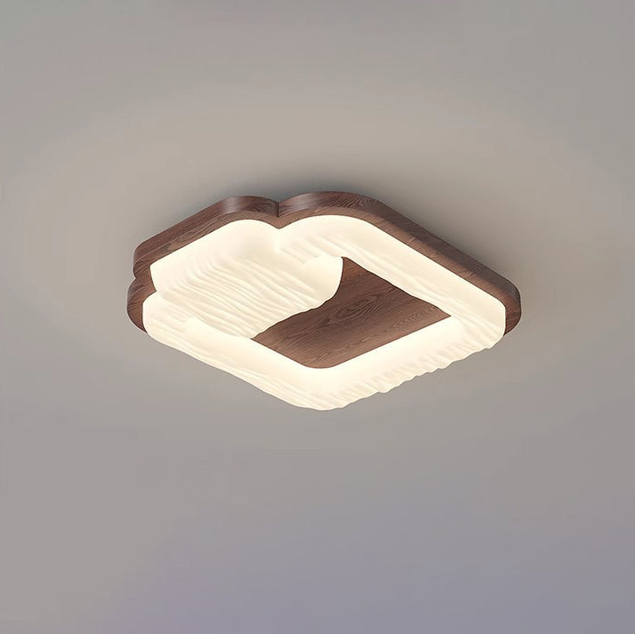 Traditional Vintage Round Rubberwood PE LED Flush Mount Ceiling Light For Living Room
