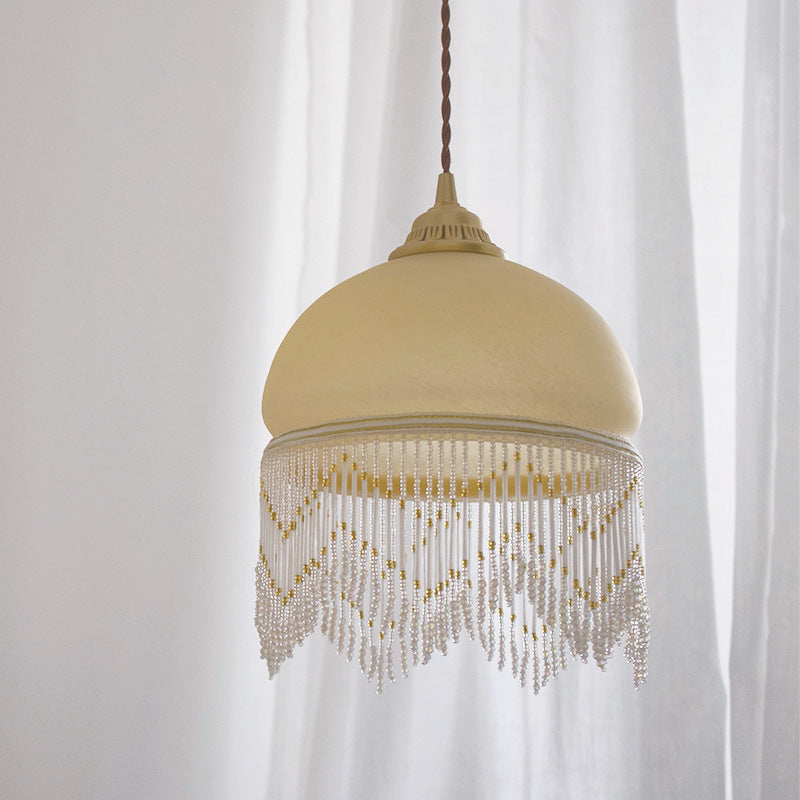 Traditional French Dome Glass Brass 1-light Pendant Light for Living Room
